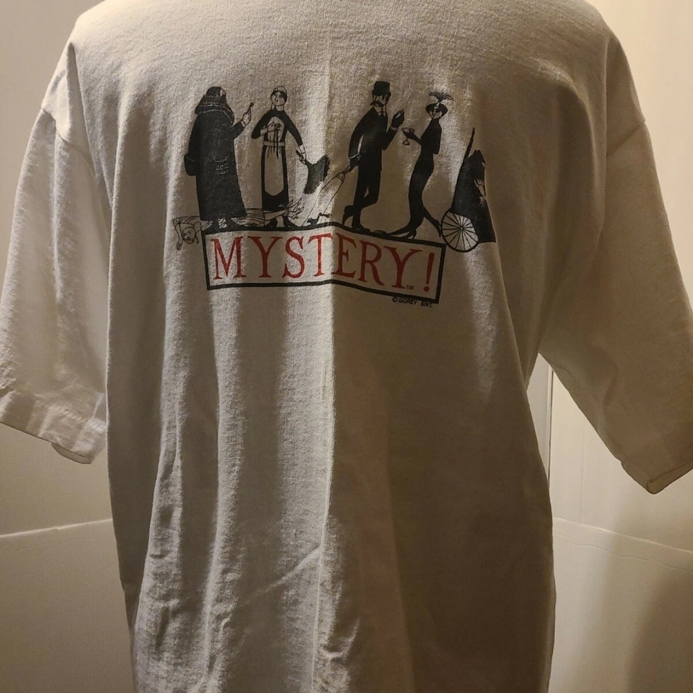 EDWARD GOREY VTG 80S NEW XL MYSTERY PBS MASTERPIECE ADDAMS FAMILY BBC LOGO RARE